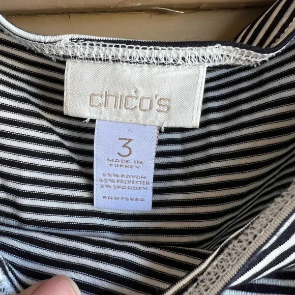 Chico's Striped Modest 3/4 Sleeve Long Sleeve Top - Size 3 (XL) - Picture 2 of 6